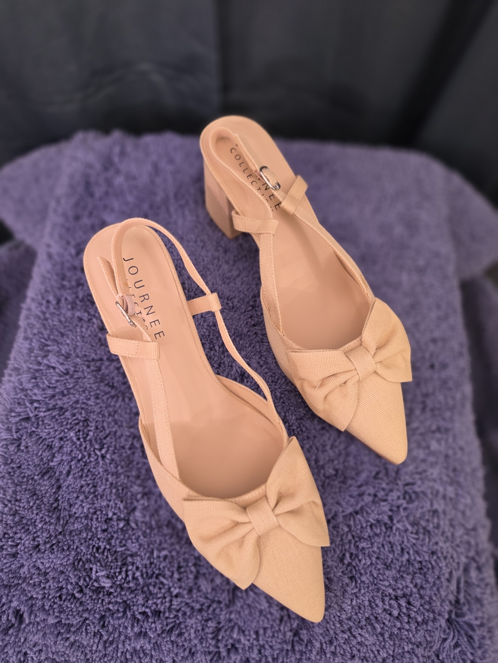 Journee Collection Wheat Colored Pointed-Toe Slingback Heels with Bow